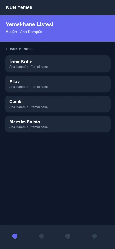 KÜN Yemek uygulaması — yemekhane menüsü